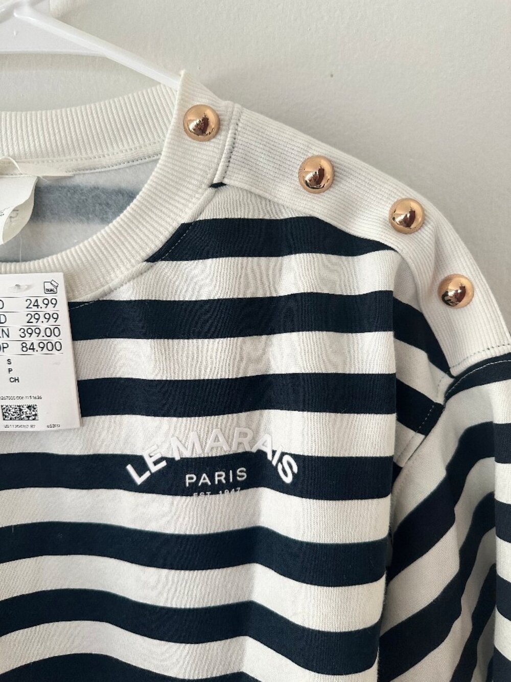 H&M Le Marais Paris Striped Oversized Sweatshirt NWT Small Navy White